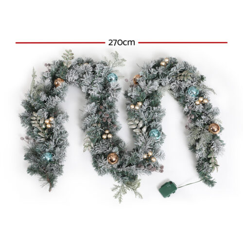 Jingle Jollys 2.7m Christmas Garland with LED Lights Snowy Decoration Xmas Party - Image 3