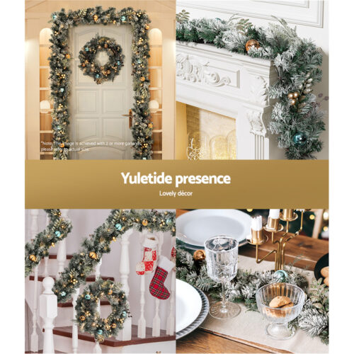 Jingle Jollys 2.7m Christmas Garland with LED Lights Snowy Decoration Xmas Party - Image 6
