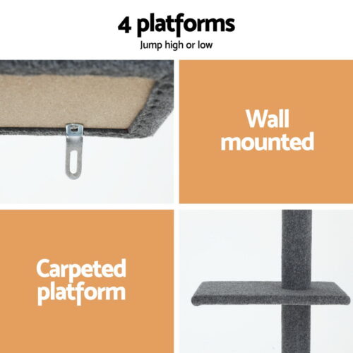 i.Pet Cat Tree 290cm Tower Scratching Post Scratcher Floor to Ceiling Cats Bed Grey - Image 7