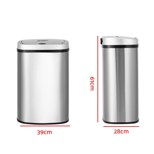 Devanti 50L Sensor Bin Motion Rubbish Automatic Silver - Image 2