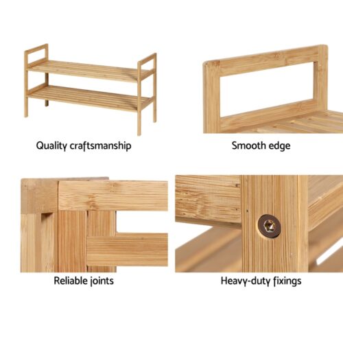 Artiss Shoe Rack Cabinet Bamboo Storage Organiser Pine - Image 4