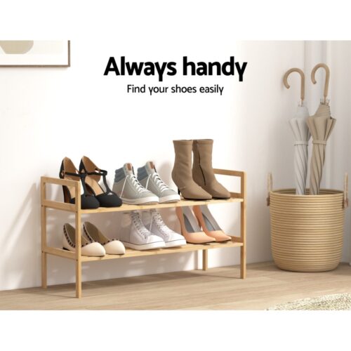 Artiss Shoe Rack Cabinet Bamboo Storage Organiser Pine - Image 6