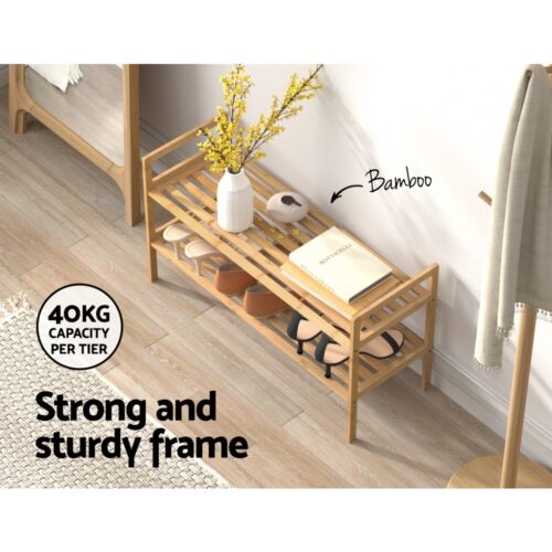 Artiss Shoe Rack Cabinet Bamboo Storage Organiser Pine - Image 7