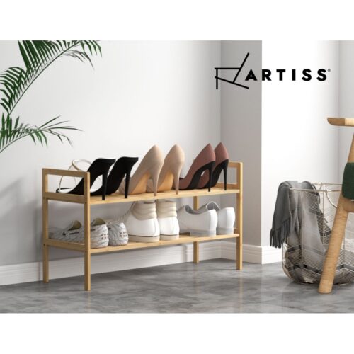 Artiss Shoe Rack Cabinet Bamboo Storage Organiser Pine - Image 8
