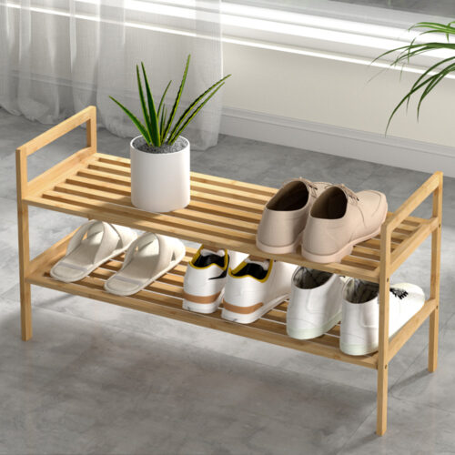 Artiss Shoe Rack Cabinet Bamboo Storage Organiser Pine - Image 9