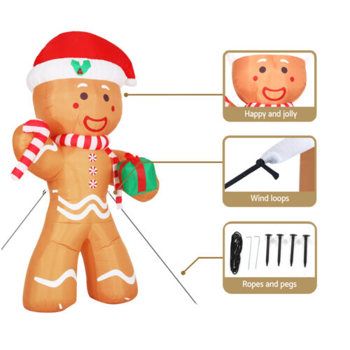Jingle Jollys Christmas Inflatable Gingerbread Man 2.4M Illuminated Decorations - Image 7