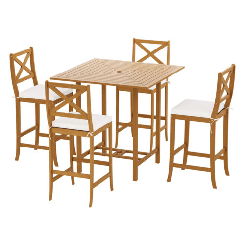 Gardeon 5-Piece Outdoor Bar Set Acacia Wood Bistro Patio Table Stools - Image 2