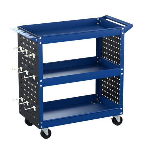 Giantz 3-Tier Tool Cart Storage Trolley Workshop Garage Pegboard Hooks Blue - Image 2