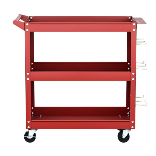 Giantz 3-Tier Tool Cart Storage Trolley Workshop Garage Pegboard Hooks Red - Image 4