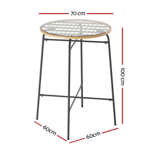Gardeon Outdoor Bar Table Wicker Dining Bistro Patio Balcony Glass Table Steel - Image 3