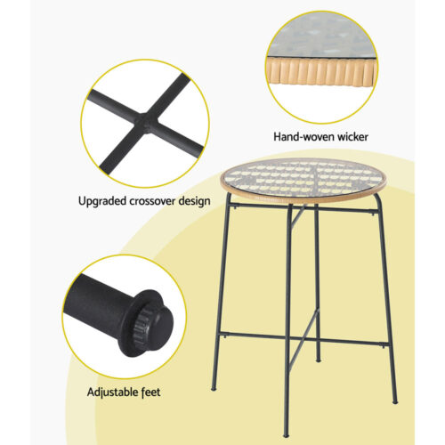 Gardeon Outdoor Bar Table Wicker Dining Bistro Patio Balcony Glass Table Steel - Image 8