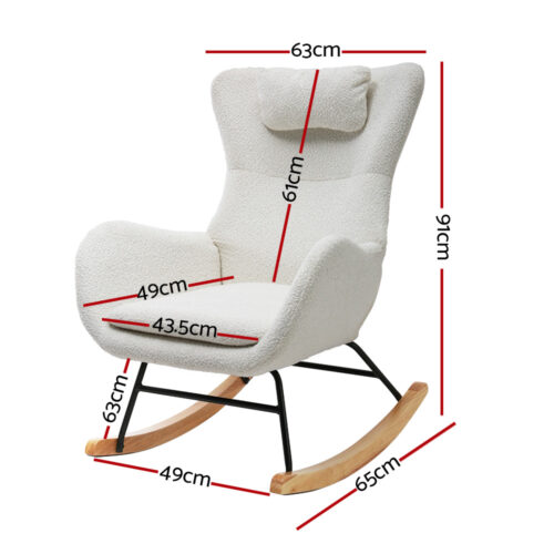 Artiss Rocking Chair Armchair Pillow Boucle White - Image 2