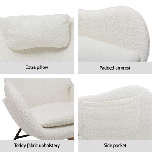 Artiss Rocking Chair Armchair Pillow Boucle White - Image 6