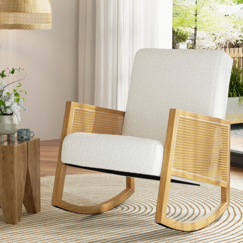 Artiss Armchair Rocking Chair Boucle Rattan White - Image 8
