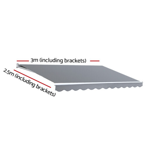 Instahut Retractable Folding Arm Awning Manual Sunshade 3Mx2.5M Pearl Grey - Image 2
