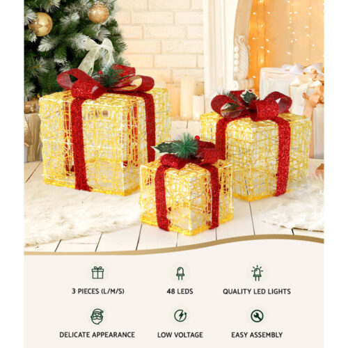 3 PCS Christmas Lights Gift Box Set Set 48 LED Decorations Jingle Jollys - Image 5