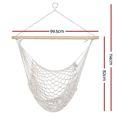 Gardeon Hammock Chair Outdoor Hanging Camping Mesh Indoor Cream - Image 2