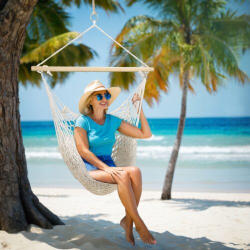 Gardeon Hammock Chair Outdoor Hanging Camping Mesh Indoor Cream - Image 4