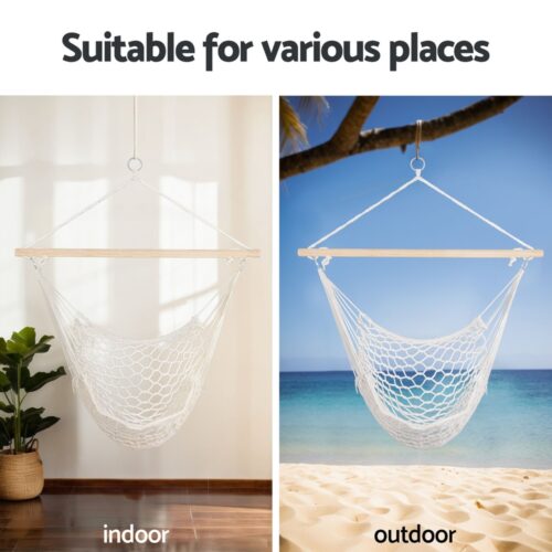 Gardeon Hammock Chair Outdoor Hanging Camping Mesh Indoor Cream - Image 6