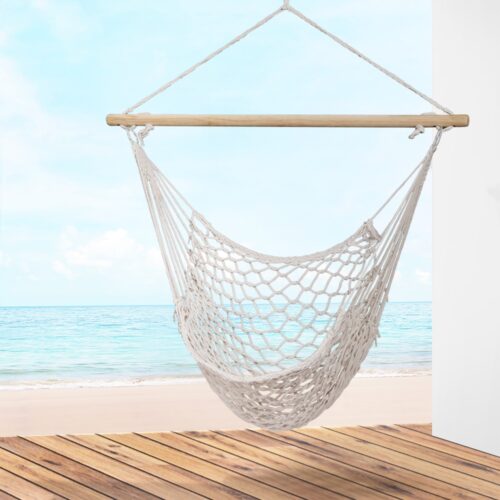 Gardeon Hammock Chair Outdoor Hanging Camping Mesh Indoor Cream - Image 7