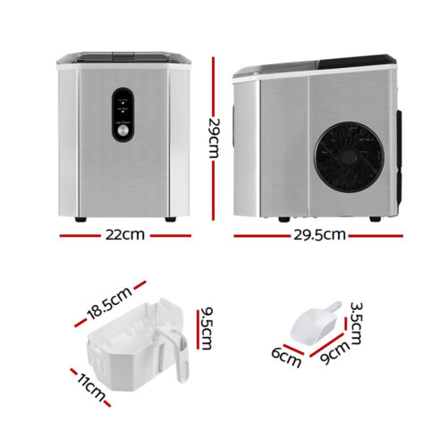 Devanti Portable Ice Maker Machine Ice Cube 12kg Bar Countertop Stainless Steel - Image 2