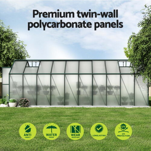Green Fingers Greenhouse 6.3x2.44x2.1M Aluminium Polycarbonate Green House Garden Shed - Image 4