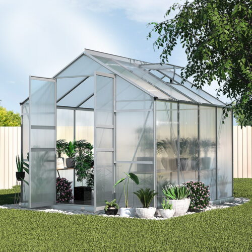Green Fingers Greenhouse 2.42x2.5x2.26M Aluminium Double Doors Green House Garden Shed - Image 6