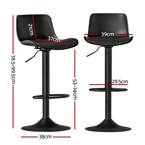 Artiss 2x Bar Stools Kitchen Dining Chairs Gas Lift Leather Padded Stool Black - Image 2