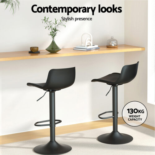 Artiss 2x Bar Stools Kitchen Dining Chairs Gas Lift Leather Padded Stool Black - Image 4