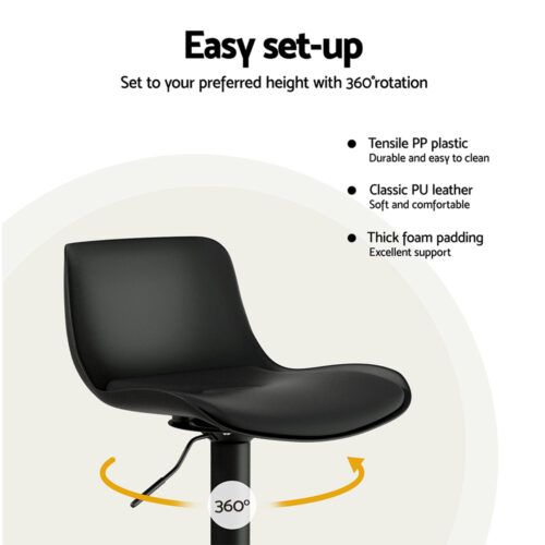 Artiss 2x Bar Stools Kitchen Dining Chairs Gas Lift Leather Padded Stool Black - Image 6