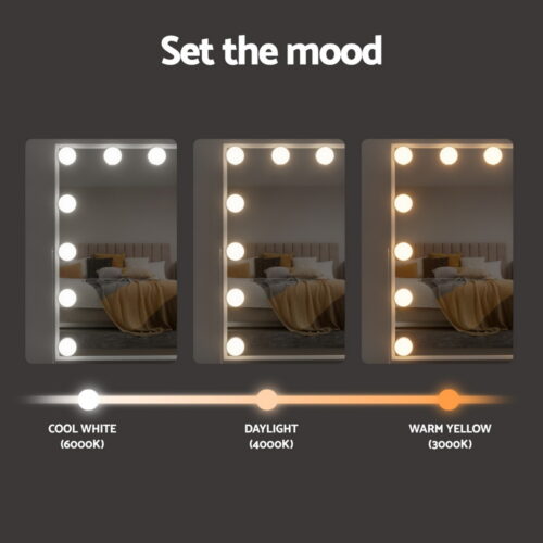 Embellir Bluetooth Makeup Mirror 30x40cm Hollywood Vanity with LED Light White - Image 6