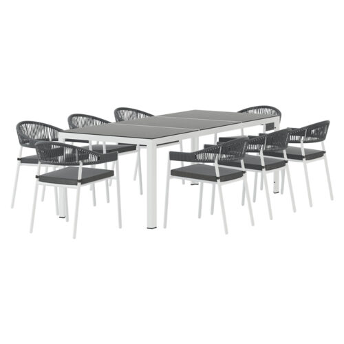 Gardeon Outdoor Dining Set 9 Piece Steel Table Chairs Setting White - Image 3