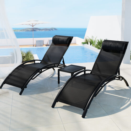 Gardeon 3PC Sun Lounge Outdoor Lounger Steel Table Chairs Patio Furniture Garden - Image 7
