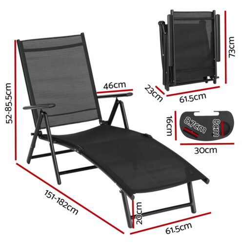 Gardeon Sun Lounge Outdoor Lounger Aluminium Folding Beach Chair Camping Patio - Image 3