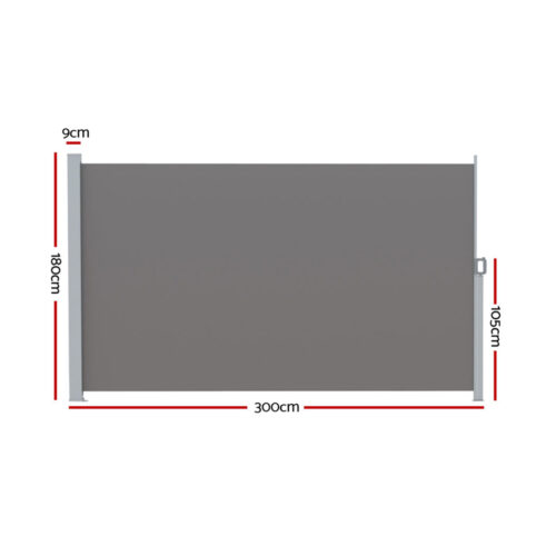 Instahut Side Awning Sun Shade Outdoor Retractable Privacy Screen 1.8X3M Grey - Image 2