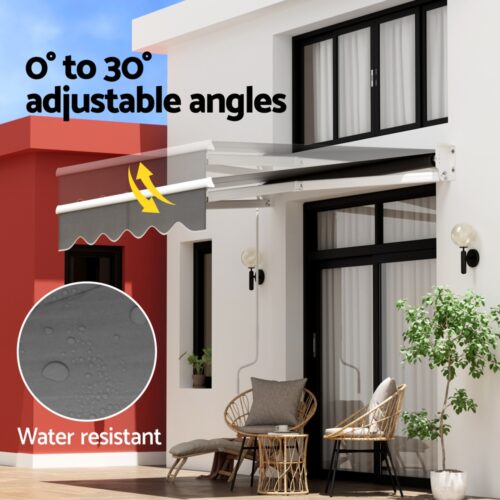 Instahut Retractable Folding Arm Awning Manual Sunshade 2Mx1.5M Grey - Image 5