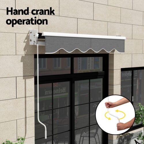 Instahut Retractable Folding Arm Awning Manual Sunshade 2Mx1.5M Grey - Image 6