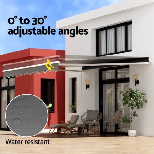 Instahut Retractable Folding Arm Awning Manual Sunshade 4Mx3M Grey - Image 5