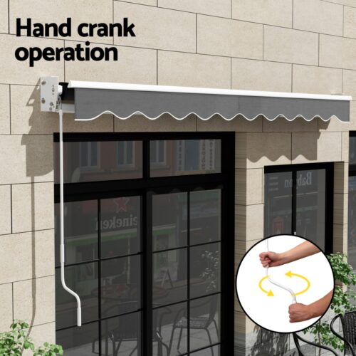 Instahut Retractable Folding Arm Awning Manual Sunshade 4Mx3M Grey - Image 6
