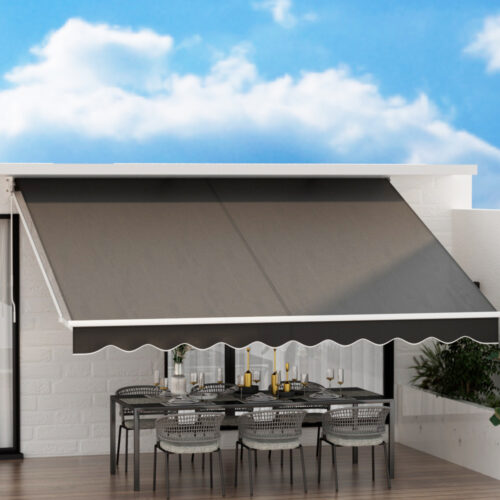 Instahut Retractable Folding Arm Awning Manual Sunshade 4Mx3M Grey - Image 7