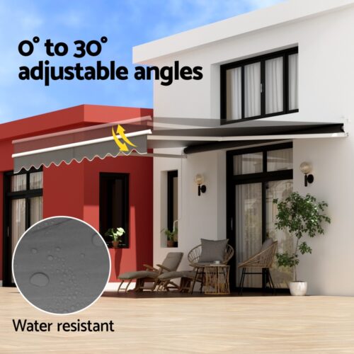 Instahut Retractable Folding Arm Awning Manual Sunshade 4.5Mx3M Grey - Image 5