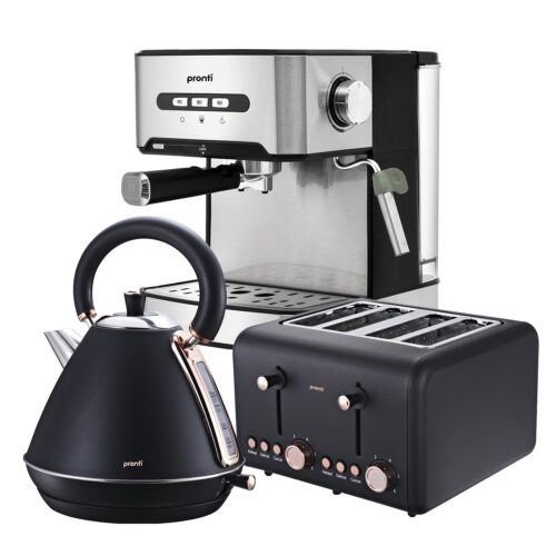Pronti Toaster, Kettle & Coffee Machine Breakfast Set  Black