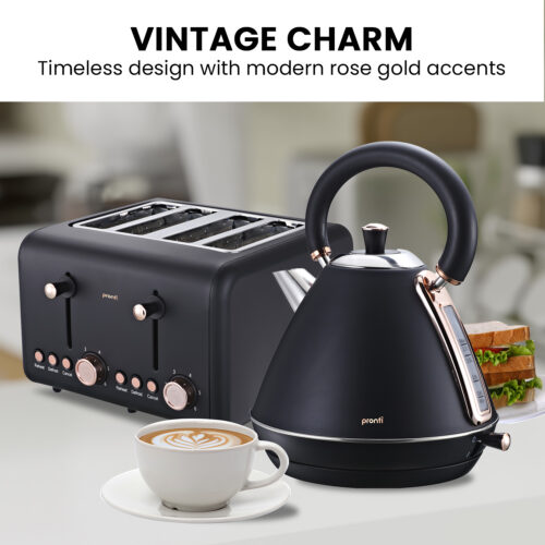 Pronti Toaster, Kettle & Coffee Machine Breakfast Set  Black - Image 3