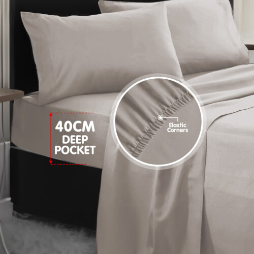 4pc 1000 Thread Count Cotton Rich King Bed Sheet Set CVC Microfibre Blend Silver - Image 5