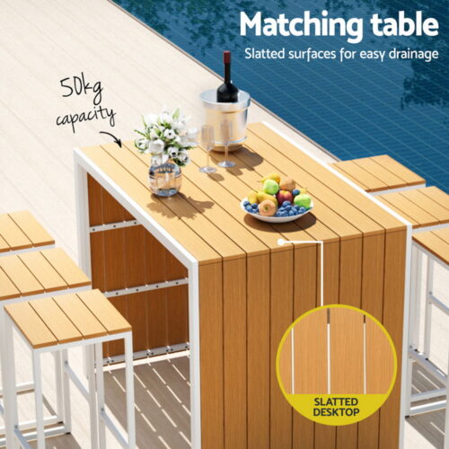 Gardeon 7-Piece Outdoor Bar Set Table Chairs Patio Bistro Set 6 Seater - Image 5