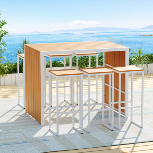 Gardeon 7-Piece Outdoor Bar Set Table Chairs Patio Bistro Set 6 Seater - Image 7