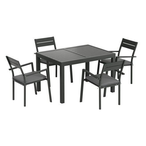 Gardeon Outdoor Dining Set 5 Piece Aluminum Extendable Table Setting Black - Image 3