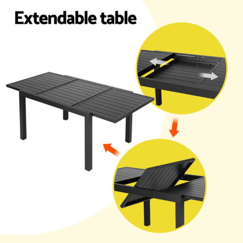 Gardeon Outdoor Dining Set 5 Piece Aluminum Extendable Table Setting Black - Image 5