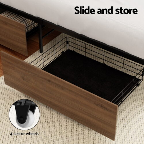 Artiss 2x Bed Frame Storage Drawers Trundle Black - Image 5