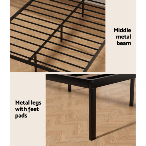 Artiss Bed Frame Double Size Metal Base Mattress Platform Foundation Black PAULA - Image 6